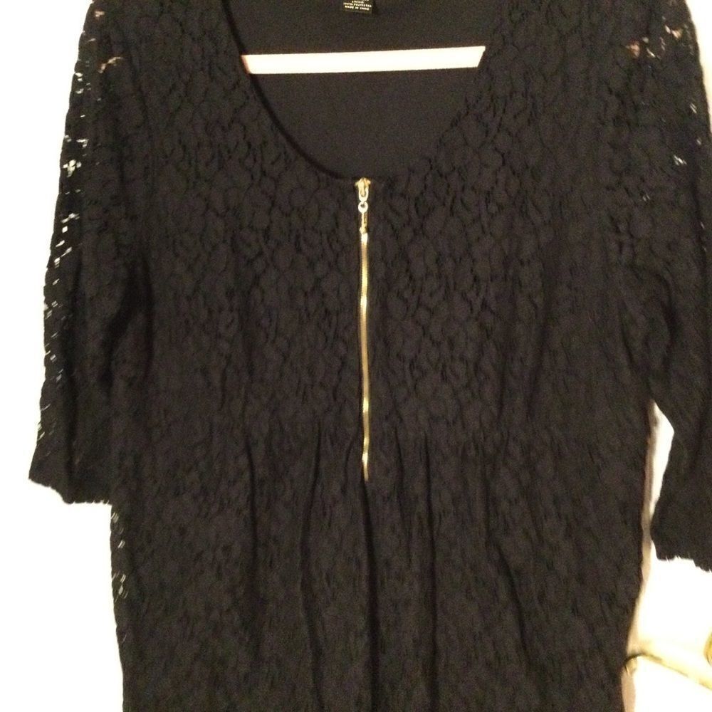 NWOT Style & Co. Line Black Lace Zippered Top Sz L - Picture 2 of 9